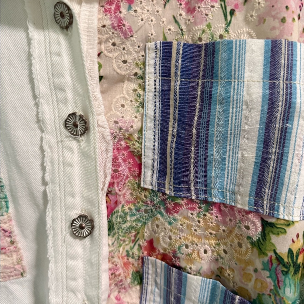 Pol Patchwork Floral Stripe Button Down Shirt Siz… - image 2